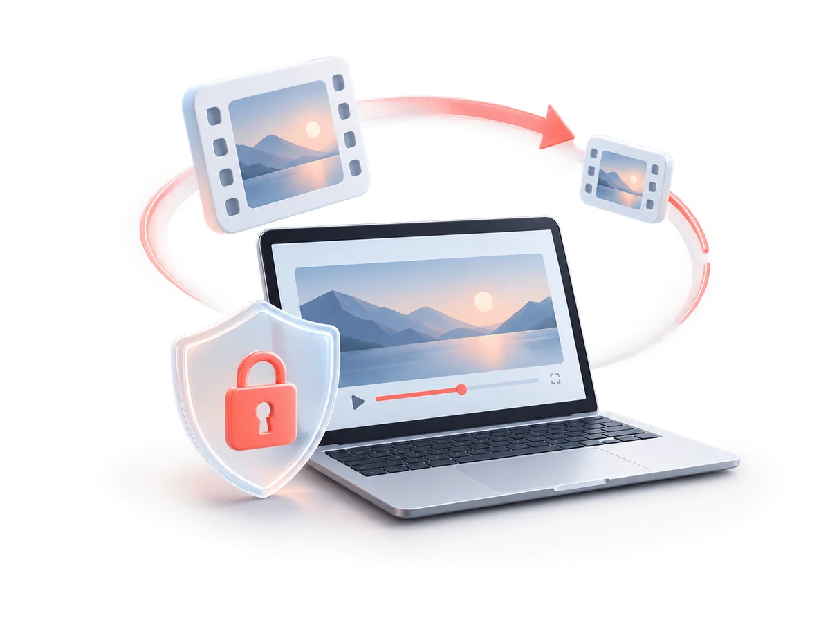 Video files being compressed on a laptop behind a privacy shield