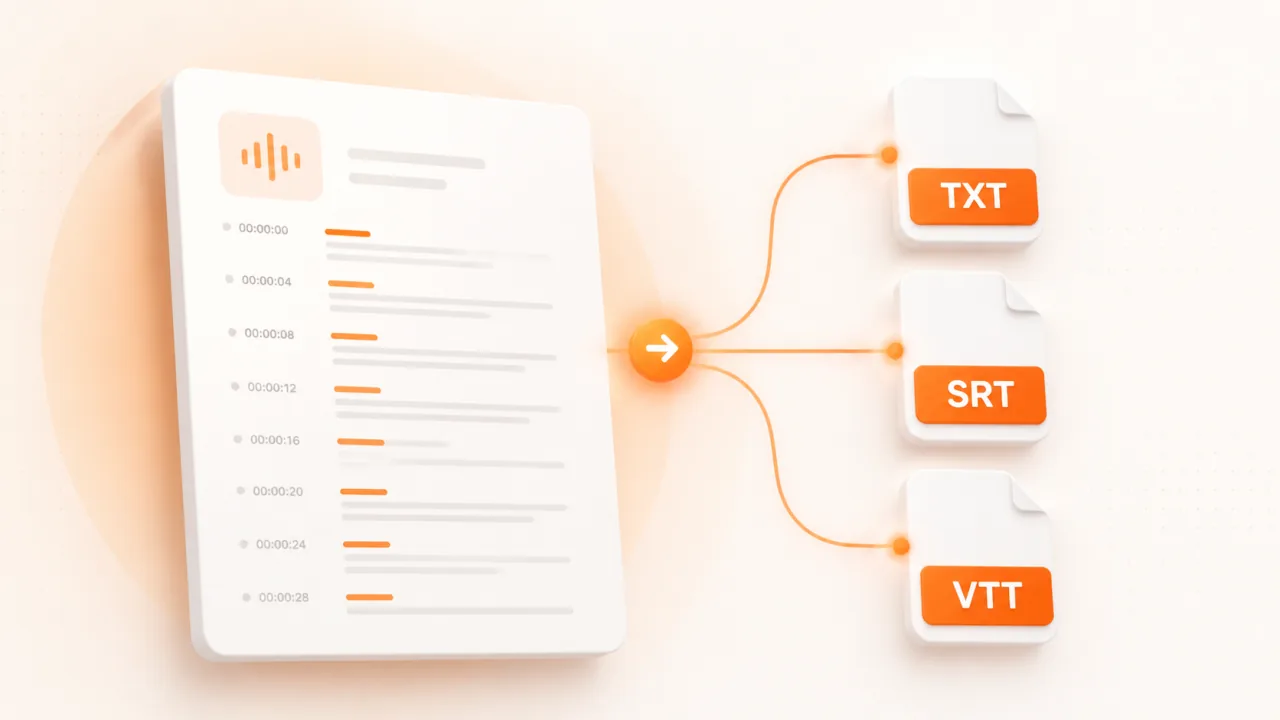 YouTube transcript download formats: TXT, SRT, VTT