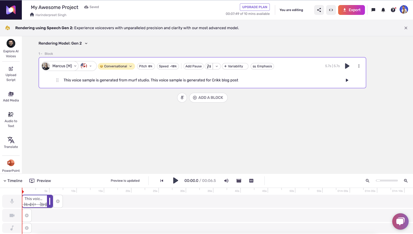 Murf AI Dashboard 